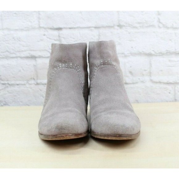 Joie Lucy Gray Suede Silver Stud Back Zip Wooden Heel Ankle Boots US 6 - Picture 4 of 9